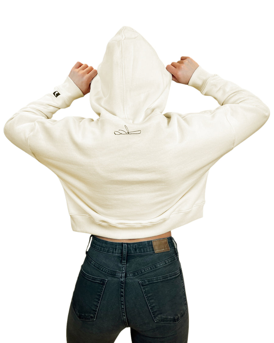 EVCLA - Women's Cropped Hoodie - Dew Drop - Undyed Natural