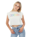 Women's Cropped Tank - Geo Rainbow - Oatmeal Heather