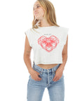 Women's Cropped Tank - Heart - Oatmeal Heather
