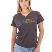 Women's V-Neck - Geo Rainbow - Washed Black
