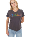 Women's V-Neck - Geo Rainbow - Washed Black