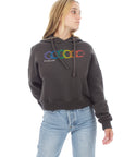 Cropped Hoodie - Geo Rainbow - Washed Black