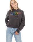 Cropped Hoodie - Geo Rainbow - Washed Black