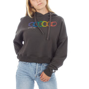 Cropped Hoodie - Geo Rainbow - Washed Black