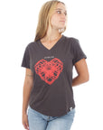 Women's V-Neck - Heart - Washed Black
