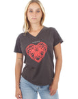Women's V-Neck - Heart - Washed Black