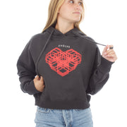 Cropped Hoodie - Heart - Washed Black