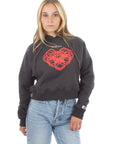 Cropped Hoodie - Heart - Washed Black