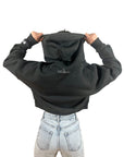 EVCLA - Women's Cropped Hoodie - Heart - Washed Black