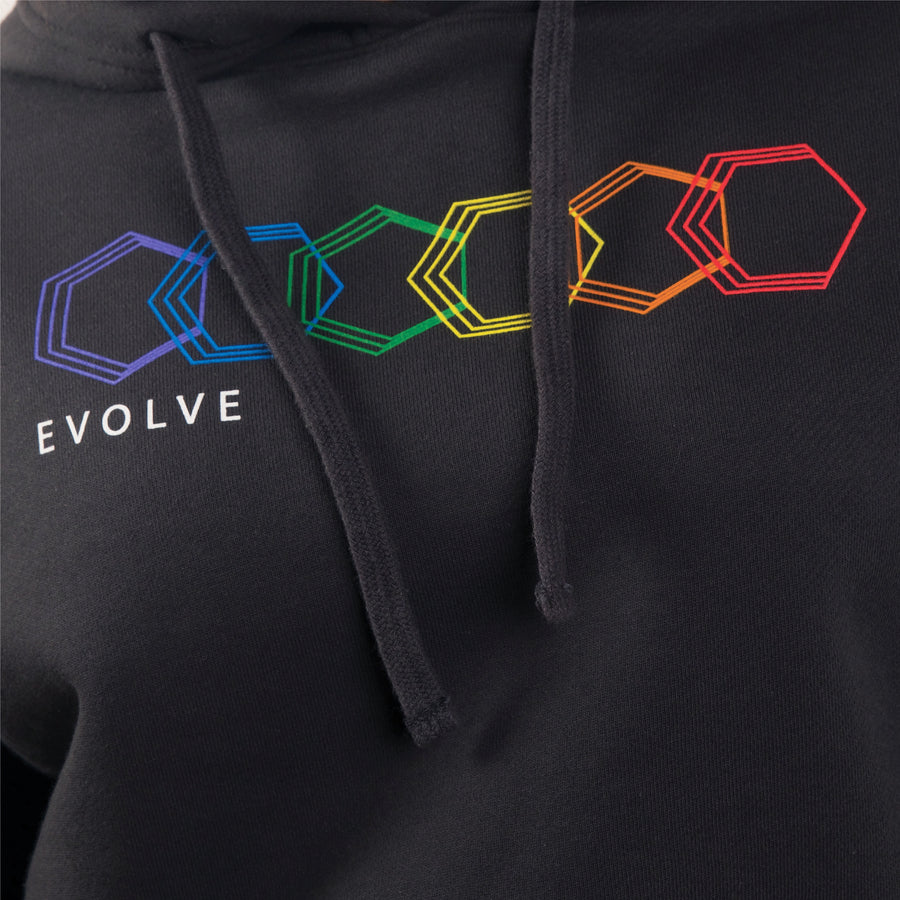 EVCLA - Women's Cropped Hoodie - Geo Rainbow - Washed Black