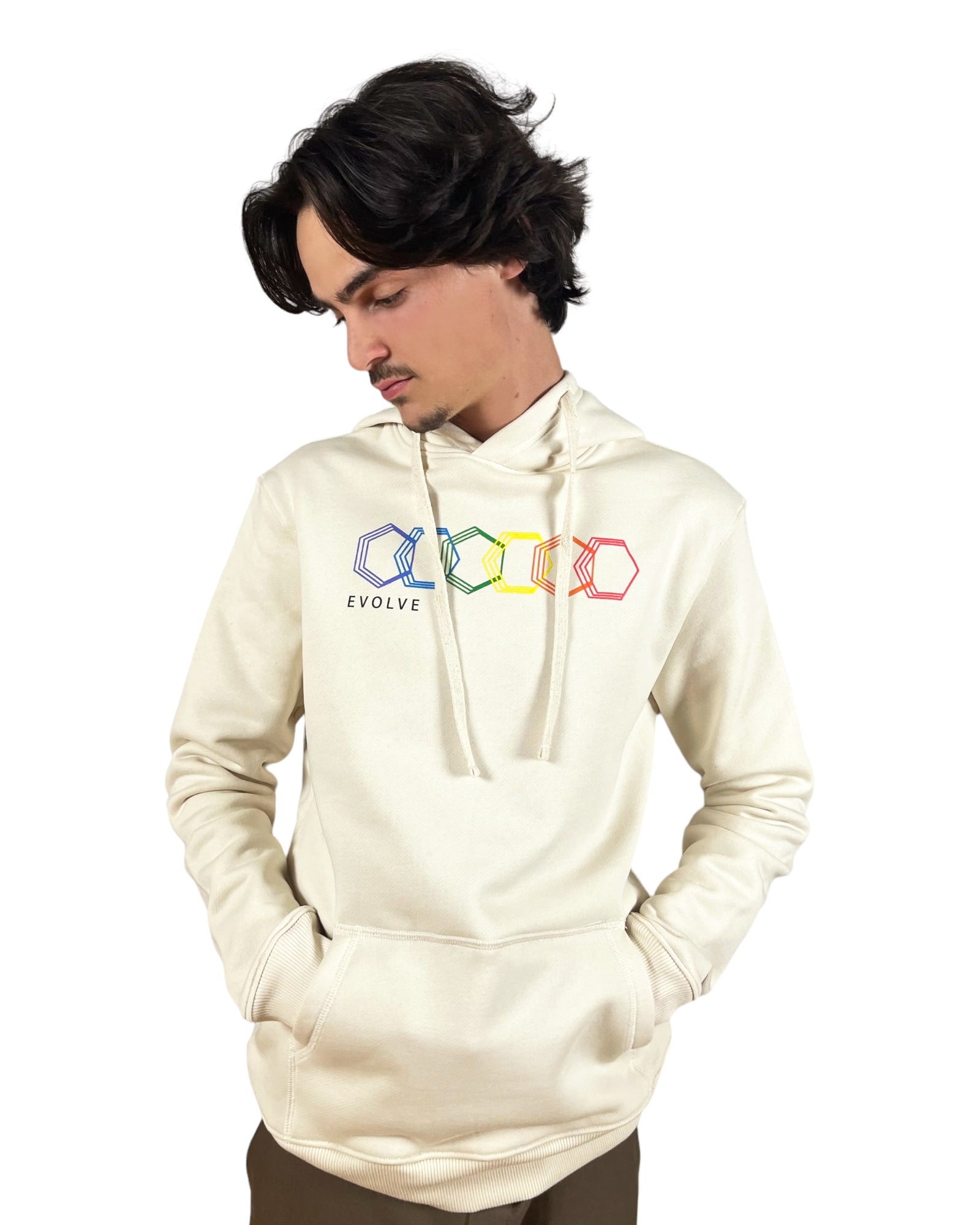 Evolve Clothing LA - Pullover Hoodie - Geo Rainbow - Undyed Natural