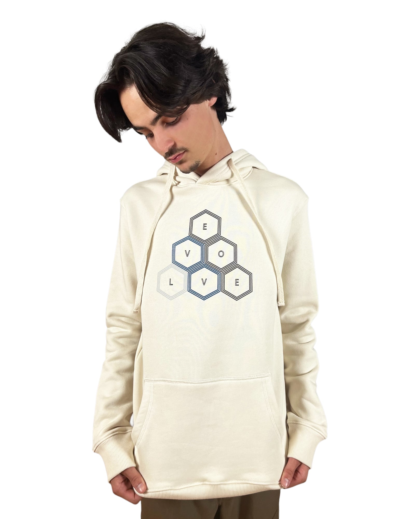 EVCLA - Pullover Hoodie - Geo Pyramid - Undyed Natural