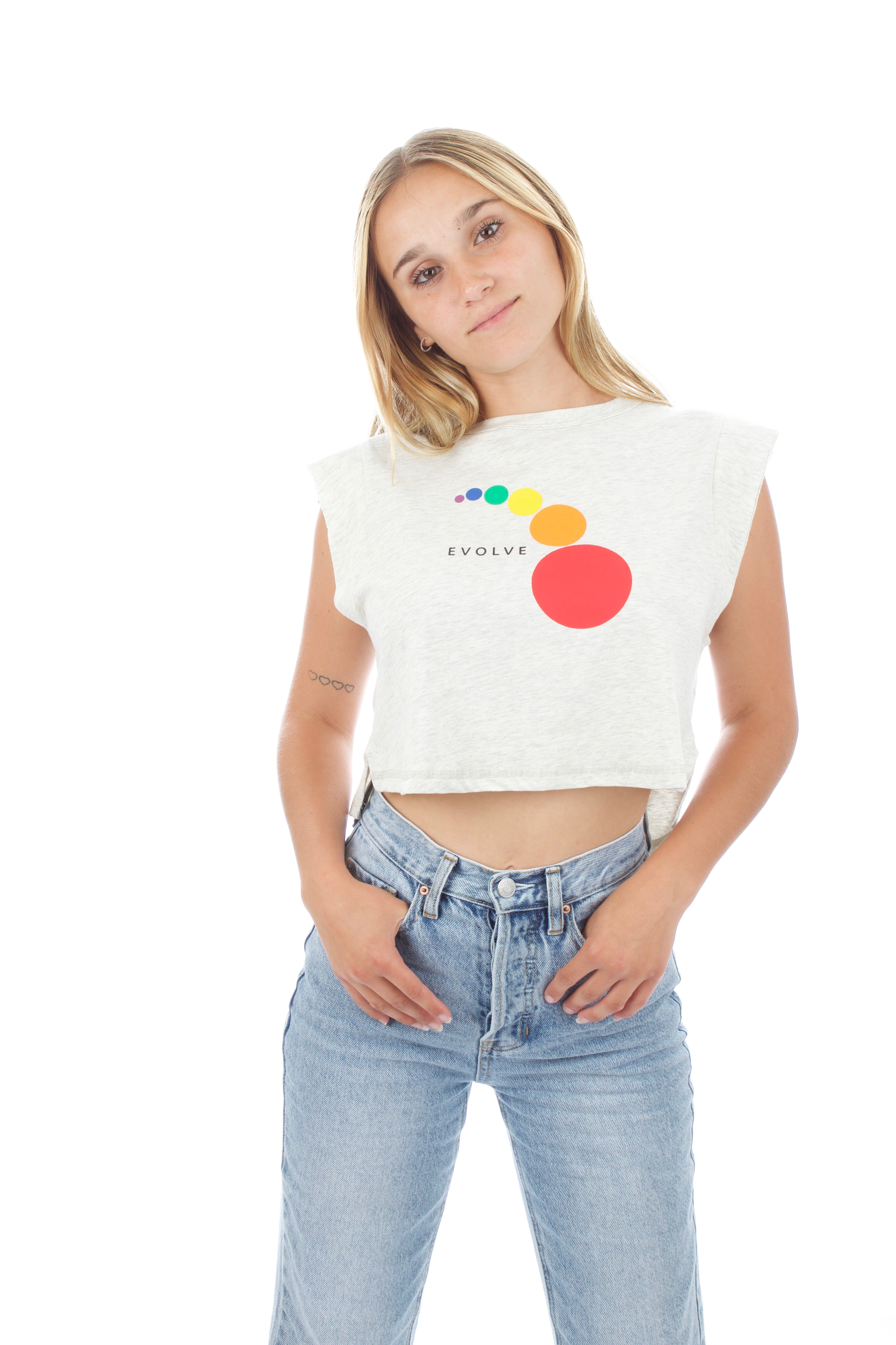 Women's Cropped Tank - Dew Drop - Oatmeal Heather