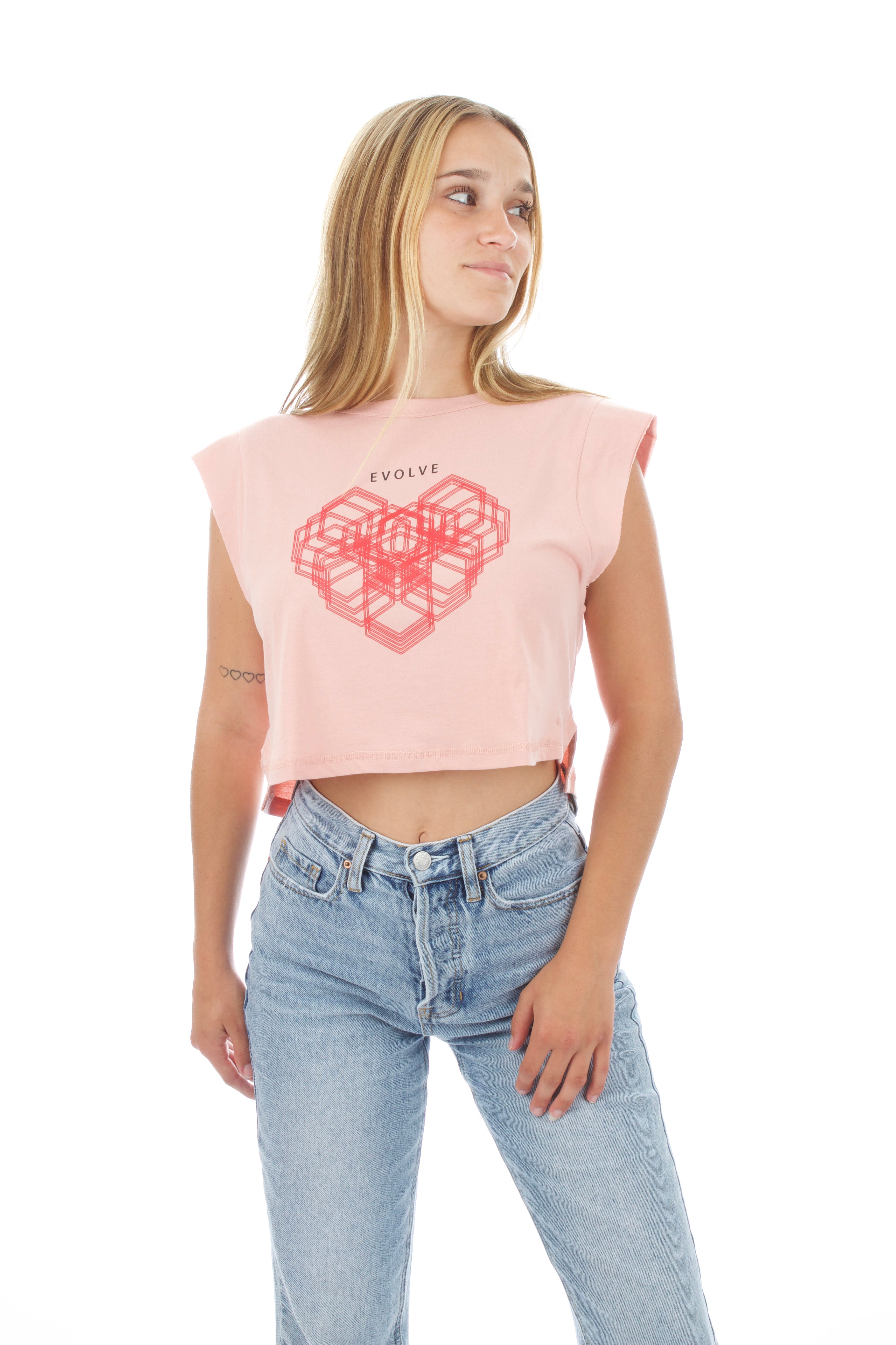 Women's Cropped Tank - Heart - Rose